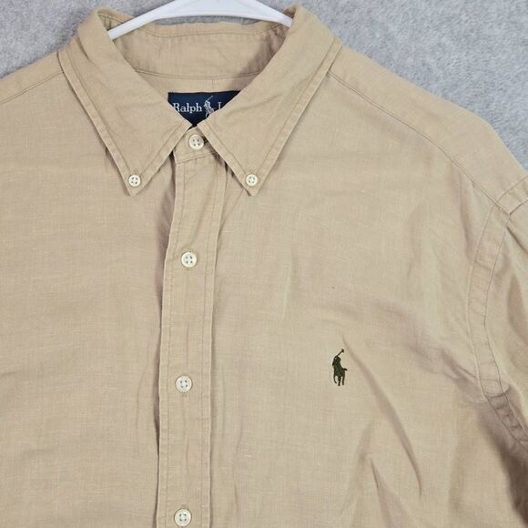 Polo Ralph Lauren Shirt Mens XL Silk Linen Button Down Long Sleeve Polo Classic - Picture 1 of 10
